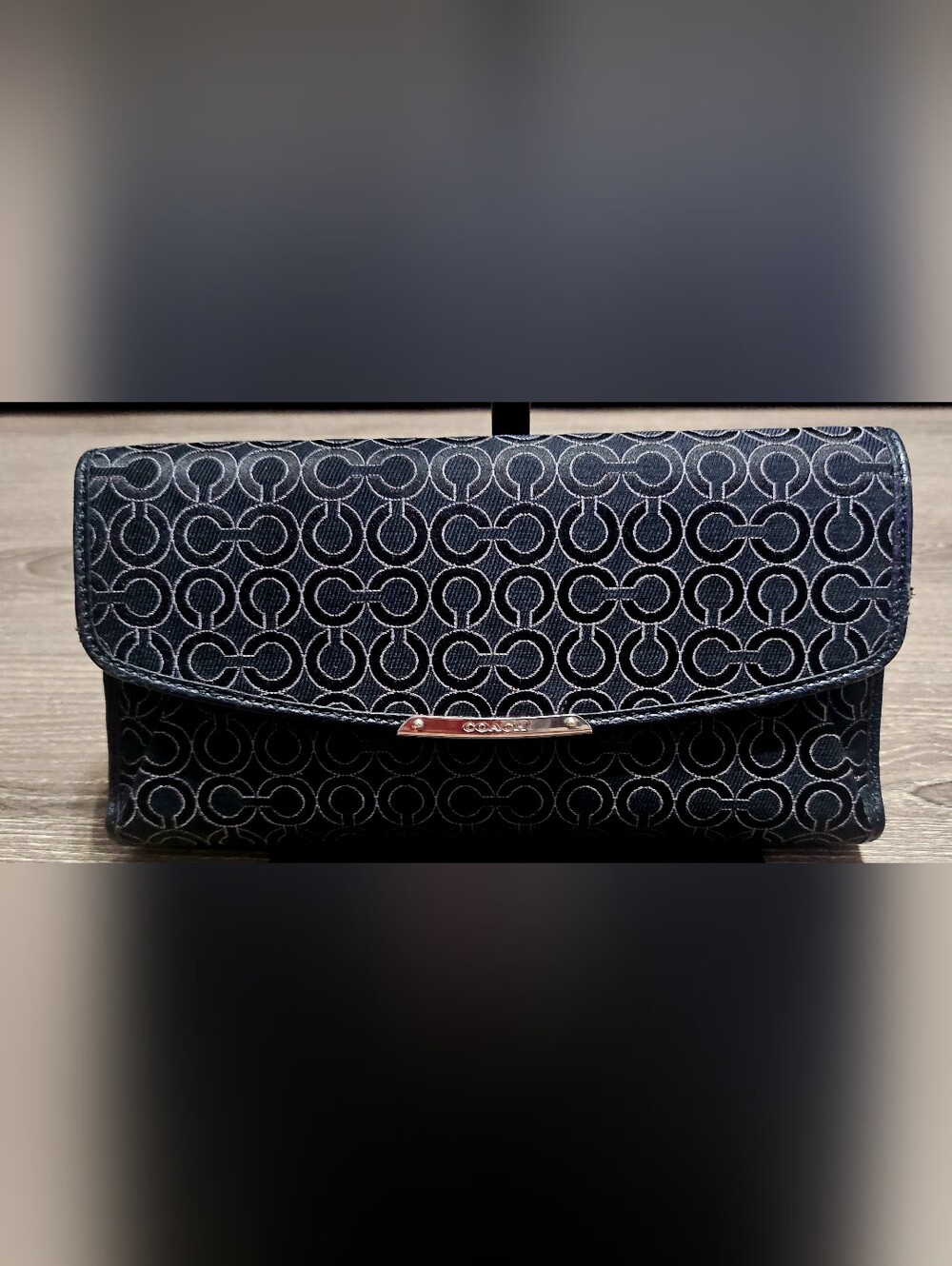 Vint/Auth. Coach Madison Op Art Sig. Slim Envelope Wallet w/ Checkbook charcoal